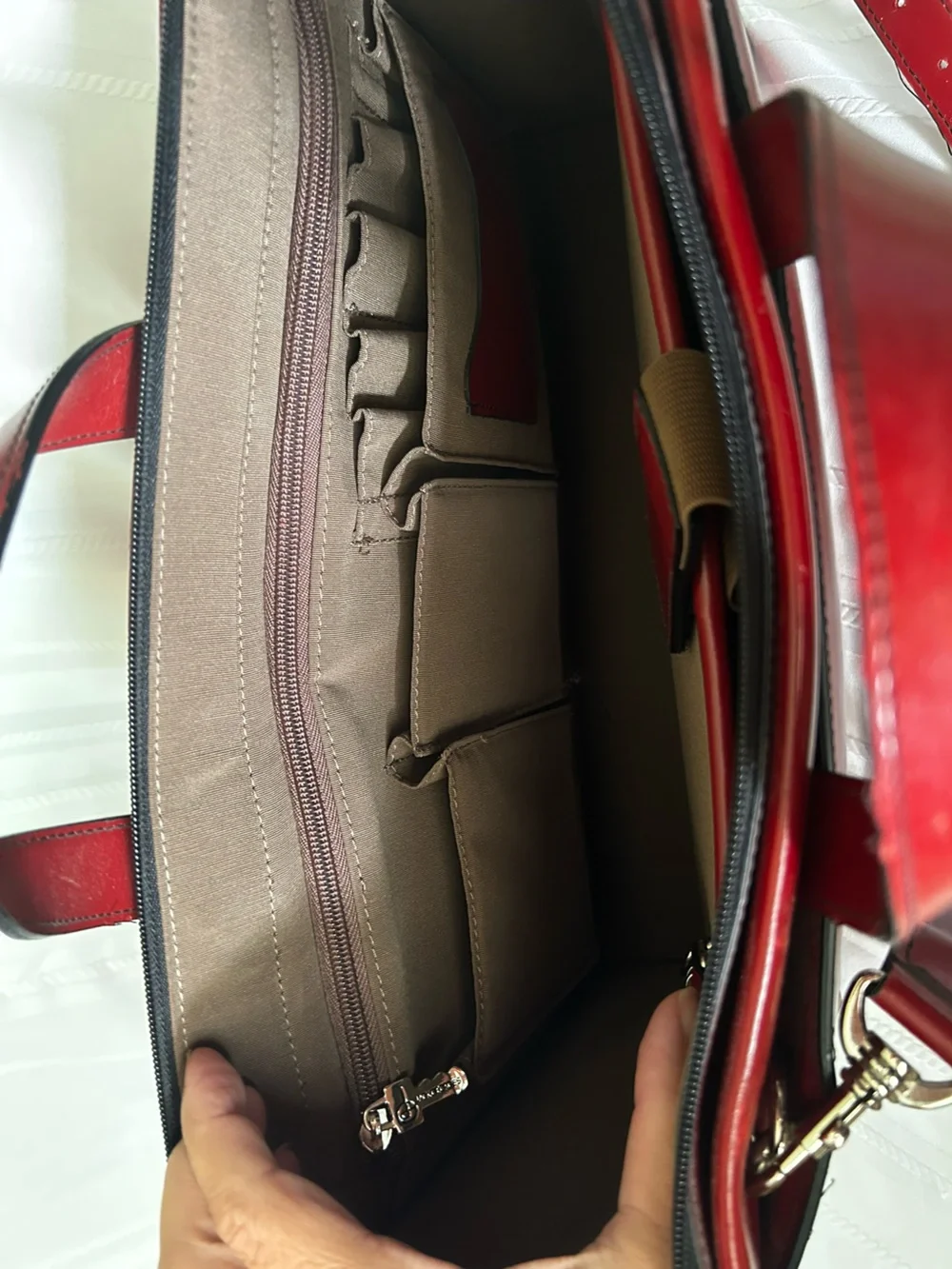 Jack Georges Briefcase Laptop Case Red Italian Leather Work Bag Shoulder Strap